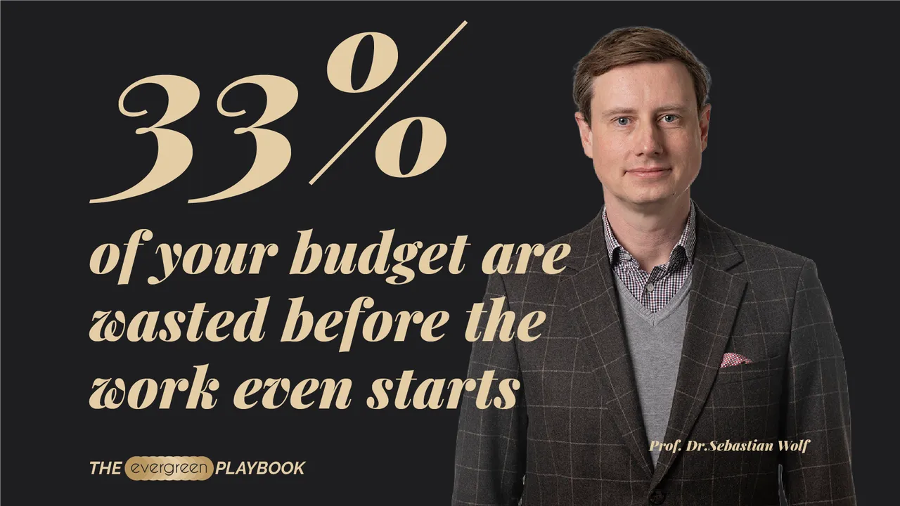 Artwork for The Evergreen Playbook episode "You waste 33% of your money in the briefing" featuring Prof. Dr. Sebastian Wolf.