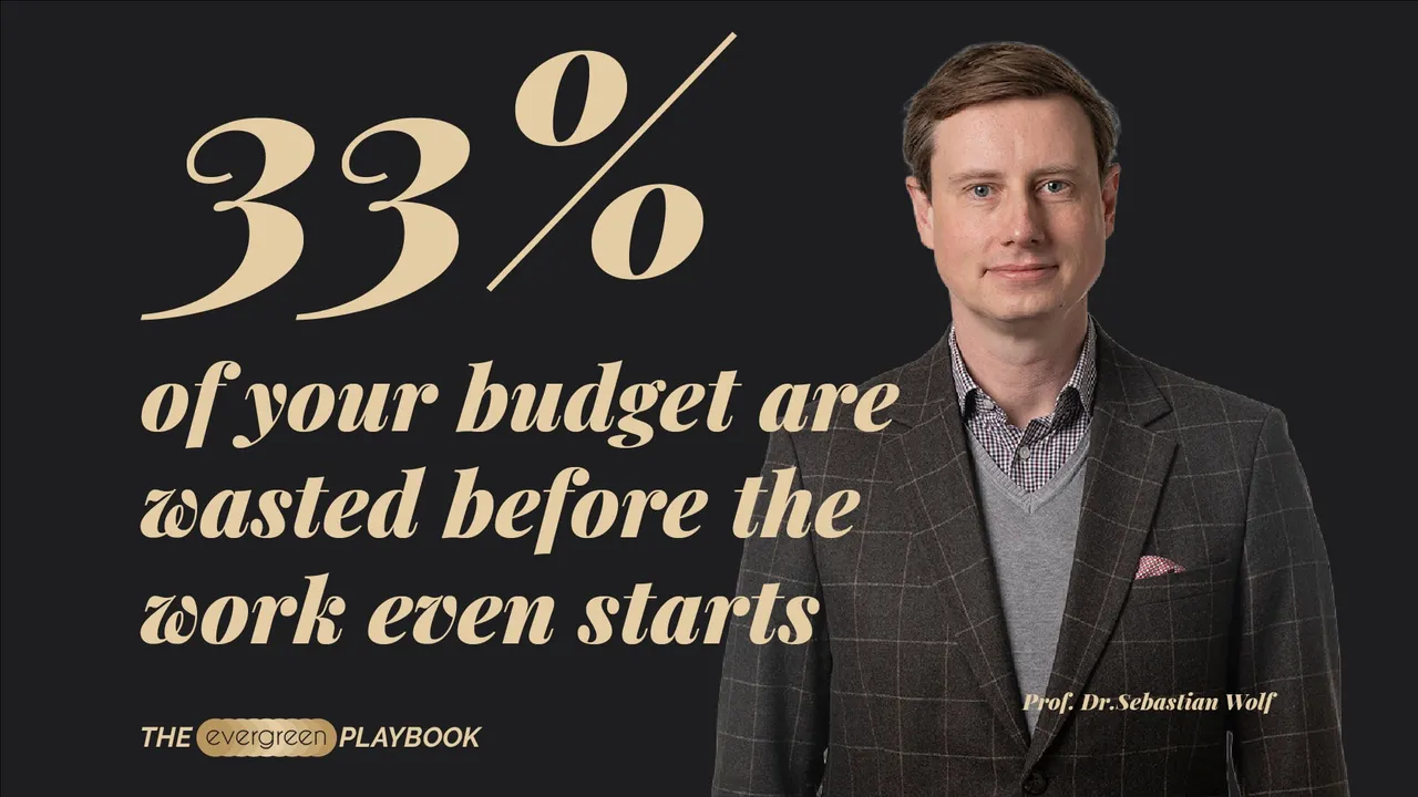 Artwork for The Evergreen Playbook episode "You Waste 33% of Your Money in the Briefing" featuring Prof. Dr. Sebastian Wolf.